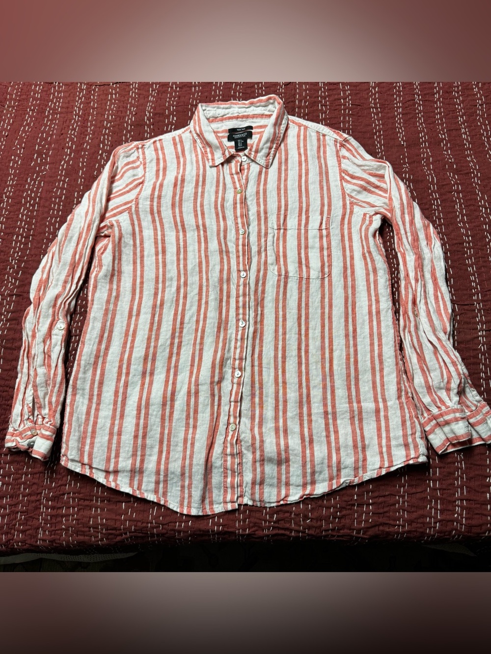 Jones & Co Casual Red-Striped Linen Button-Down Shirt